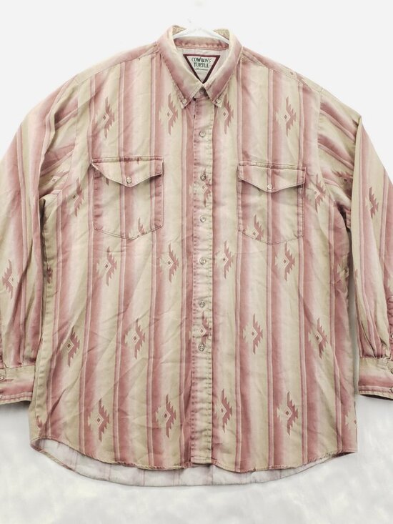 Cowboys Turtle Other - Cowboys Turtle Shirt Mens XL Pink Beige Western Southwest Aztec Long Sleeve